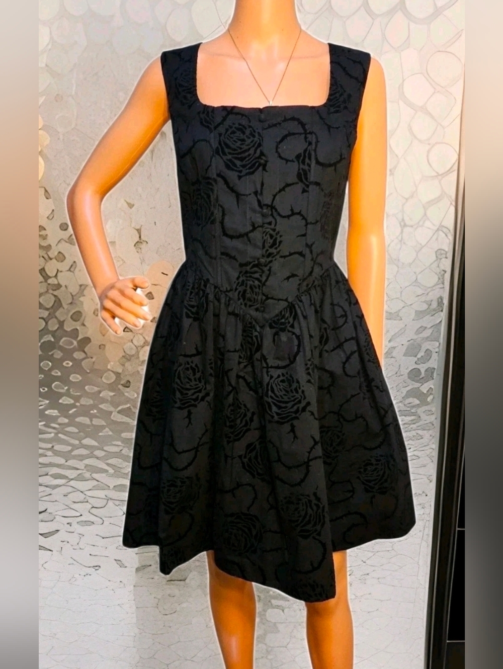 Dangerfield Black Climbing Roses and Vines Corset Mini Dress With POCKETS!